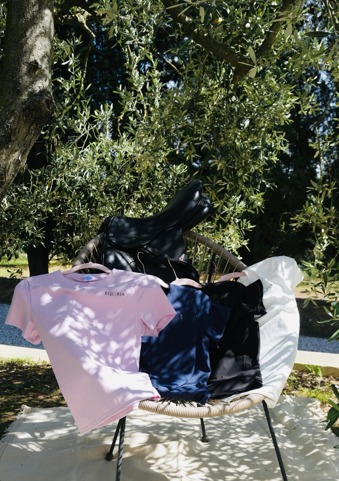 Le maglie Equiria e la sella tra gli ulivi
